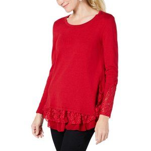 Style & Co. Canyon Red Lace-Trim Sweaters